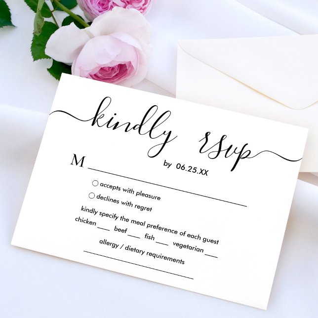 Modern Wedding With Elegant Script And Meal Choice RSVP Card (Creator Uploaded)