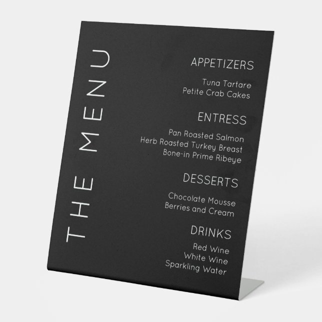 Modern WeddingMenu Sign, Black and White Menu Sign (Front)