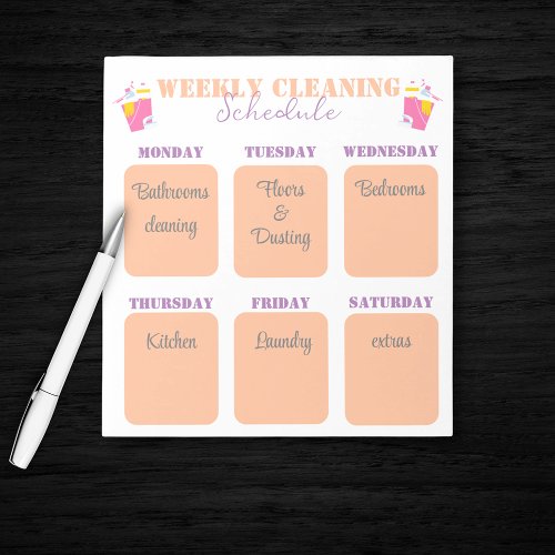 modern weekly cleaning schedule checklist template notepad