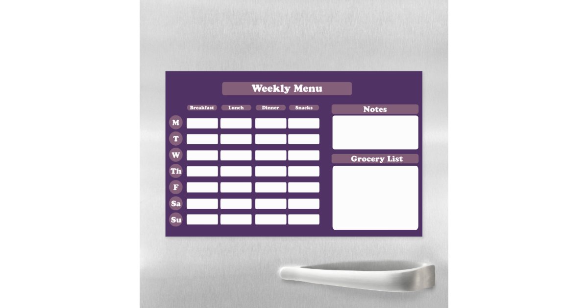 Modern Weekly Meal Planner Purple Magnetic Dry Erase Sheet | Zazzle