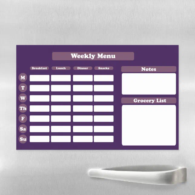 Modern Weekly Meal Planner Purple Magnetic Dry Erase Sheet | Zazzle