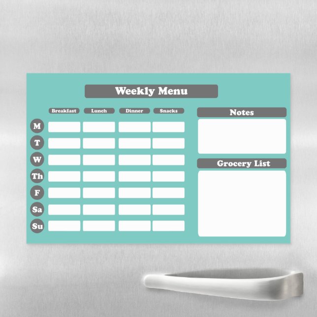 Modern Weekly Meal Planner Sea Green Magnetic Dry Erase Sheet (In Situ)