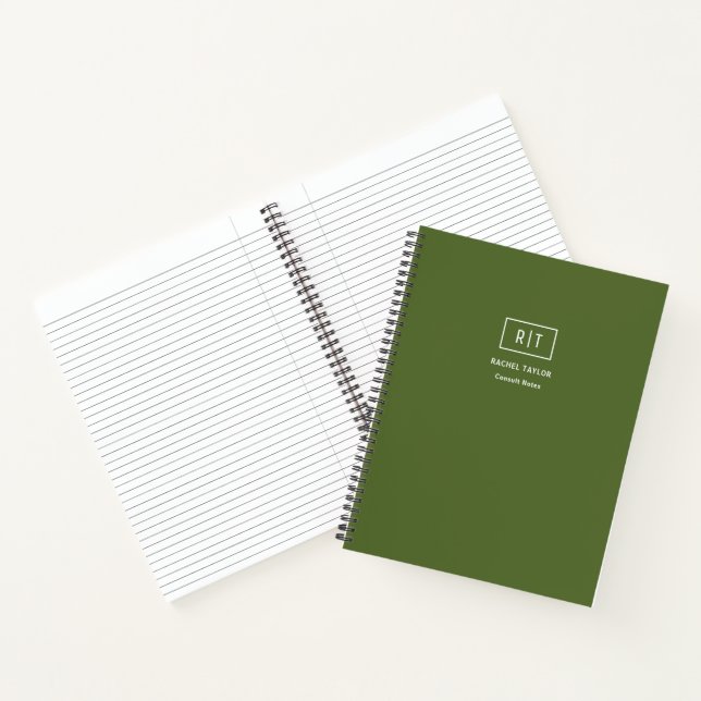 Modern Weekly Monthly Dark Olive Green Monogram Notebook (Inside)