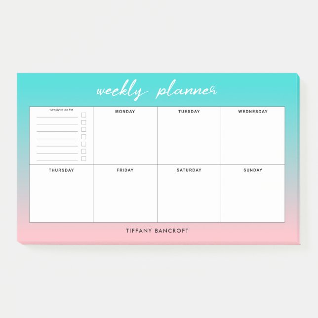 Modern Weekly Schedule To Do List | Add Your Name Post-it Notes (Front)
