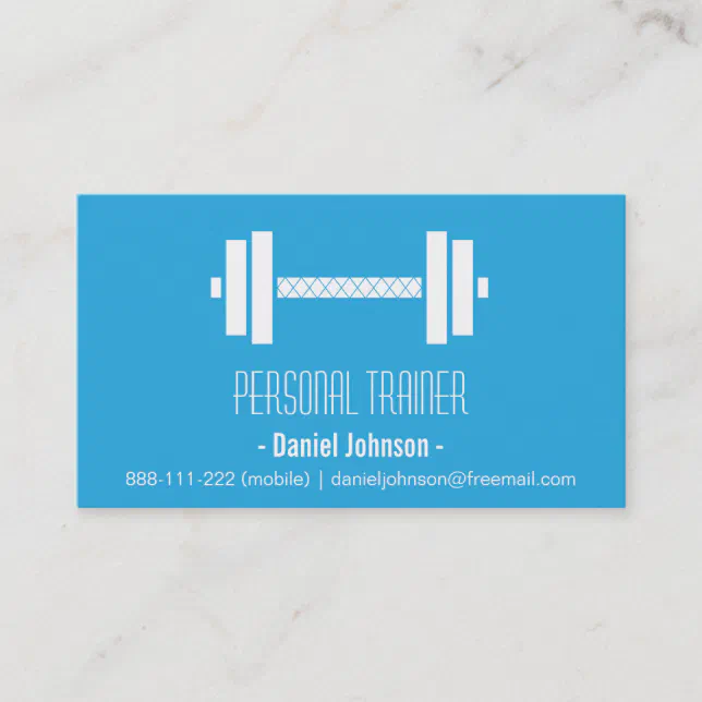 Modern Weights Fitness Personal Trainer Blue Business Card Zazzle