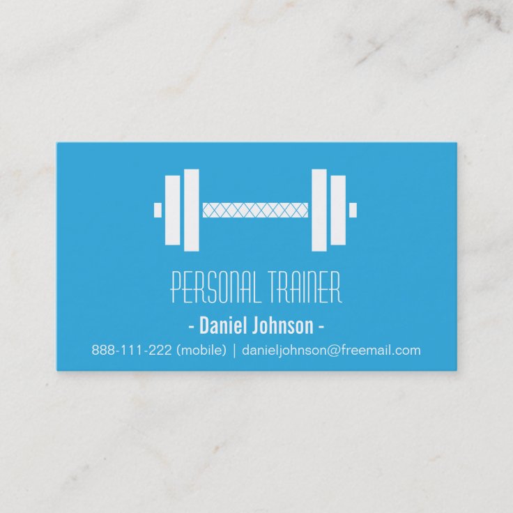 Modern Weights Fitness Personal Trainer Blue Business Card Zazzle