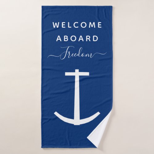 Modern Welcome Aboard Custom Boat Name Anchor Bath Towel