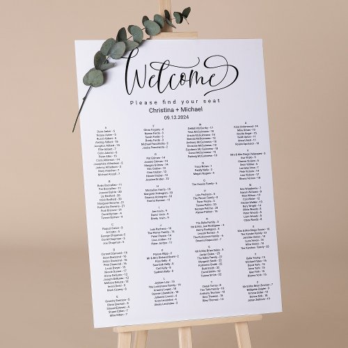 Modern Welcome Alphabetical Seating Chart Foam Board