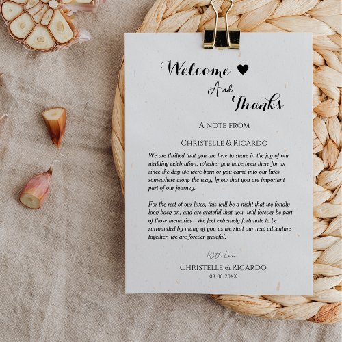 Modern welcome and thank you wedding guest table 