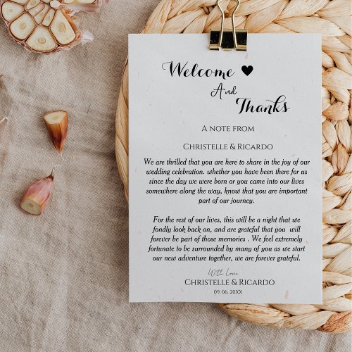 Modern welcome and thank you wedding guest table 