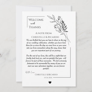 Modern welcome and thank you wedding guest table  card