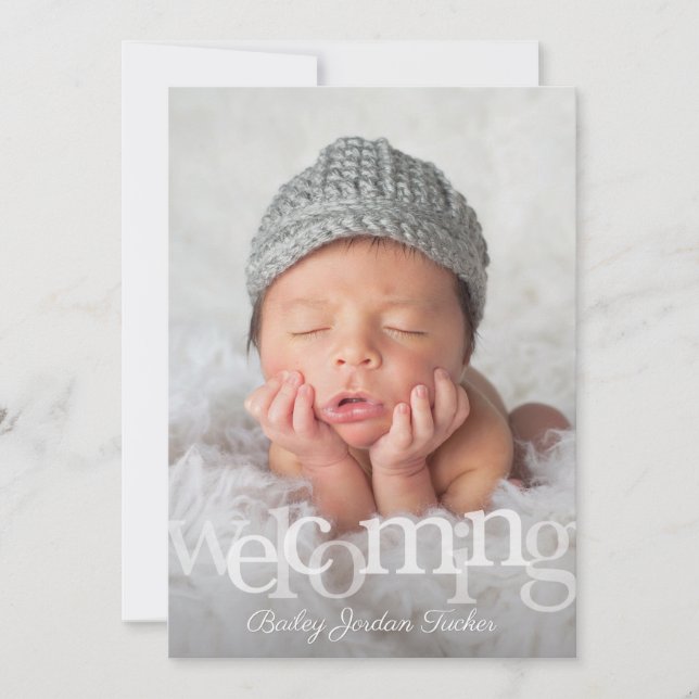 Modern Welcome Baby Birth Announcement Card (Front)