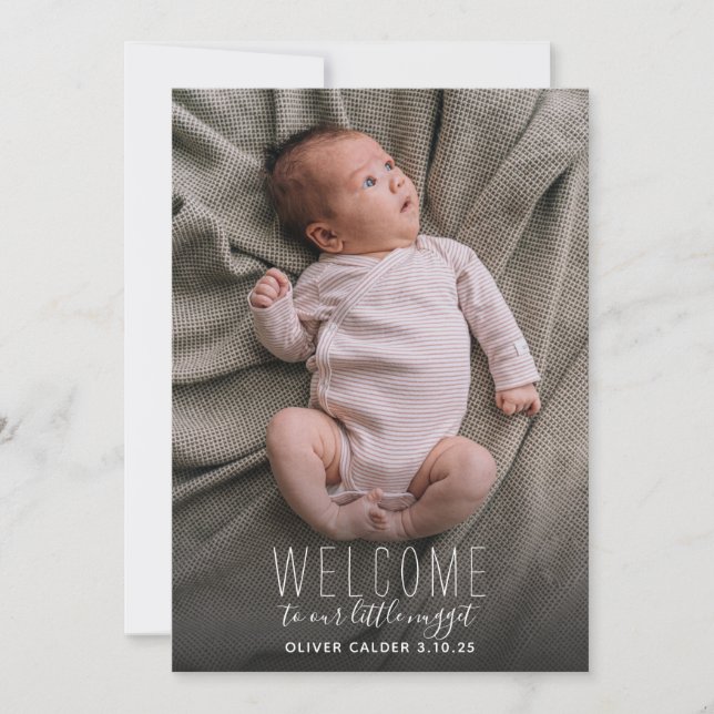 Modern Welcome Baby Birth Announcement Photo Card (Front)