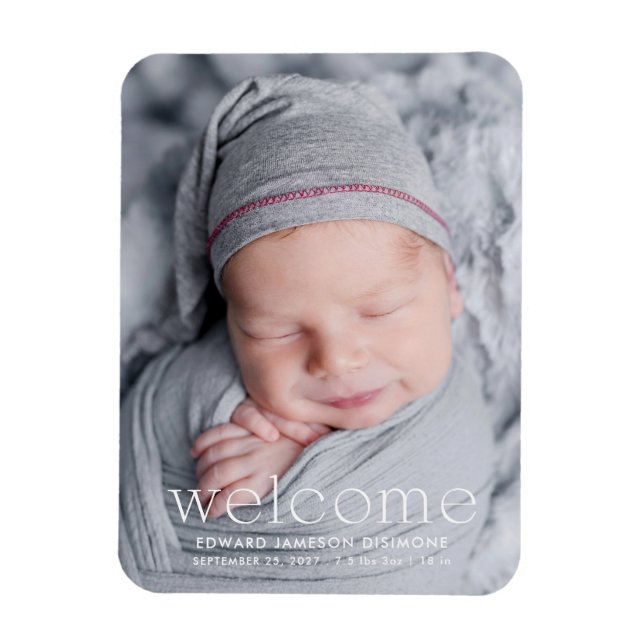 Modern Welcome Baby Photo Birth Announcement Magnet (Vertical)