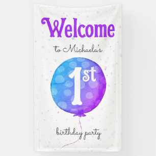 Modern Welcome Balloon Baby Girl 1st Birthday Banner