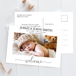 Modern Welcome Calligraphy Birth Announcement Postcard