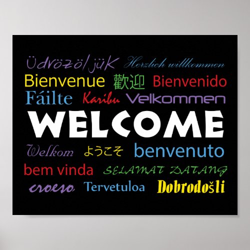 Modern Welcome Colorful Black Many Languages Poster