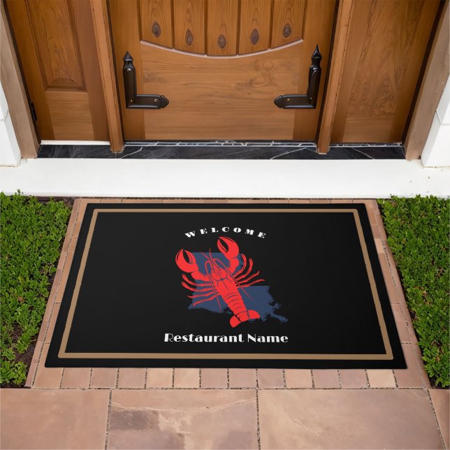Modern welcome crawfish Louisiana custom name  Doormat (Outdoor)