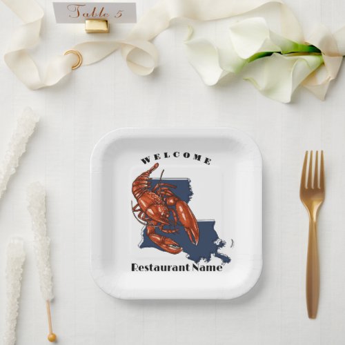 Modern welcome crawfish Louisiana custom name Paper Plates