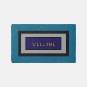 Modern Welcome Doormat Blue & Purple Entryway Outdoor Rug