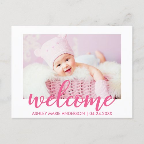 Modern Welcome New Baby Announcement Hot Pink