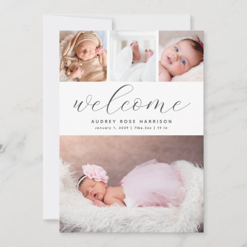 Modern Welcome Photo Collage Birth Announcement