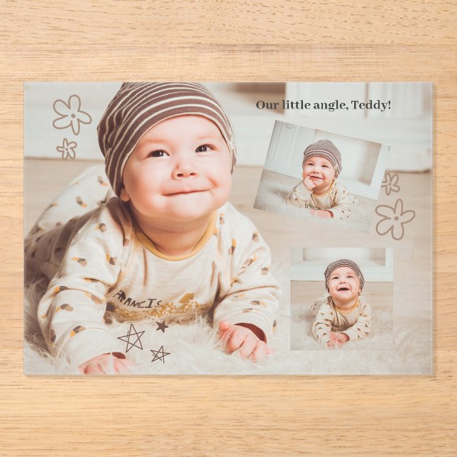 Modern Welcome Photo Collage Birth Announcement (Front)