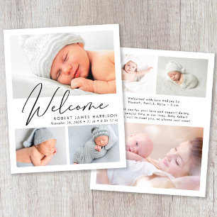 Modern Welcome Photo Collage Birth Announcement