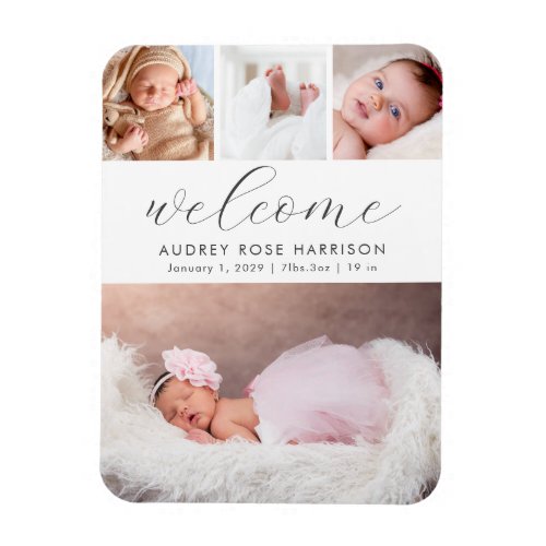 Modern Welcome Photo Collage Birth Magnet