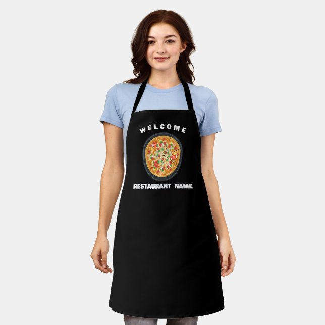 Modern welcome Pizza seafood Personalize name Apron (Worn)
