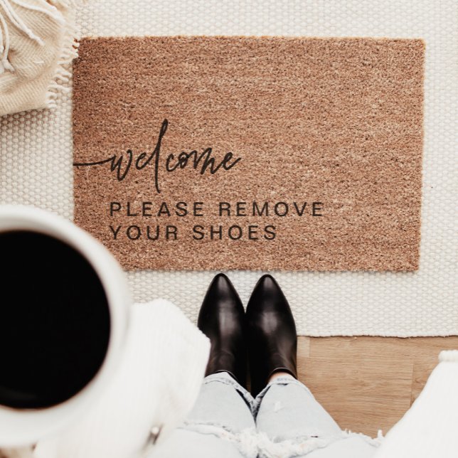 Modern Welcome Please Remove Your Shoes Fiber Doormat (Creator Uploaded)