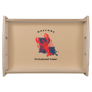 Modern welcome red crayfish Louisiana custom name Serving Tray