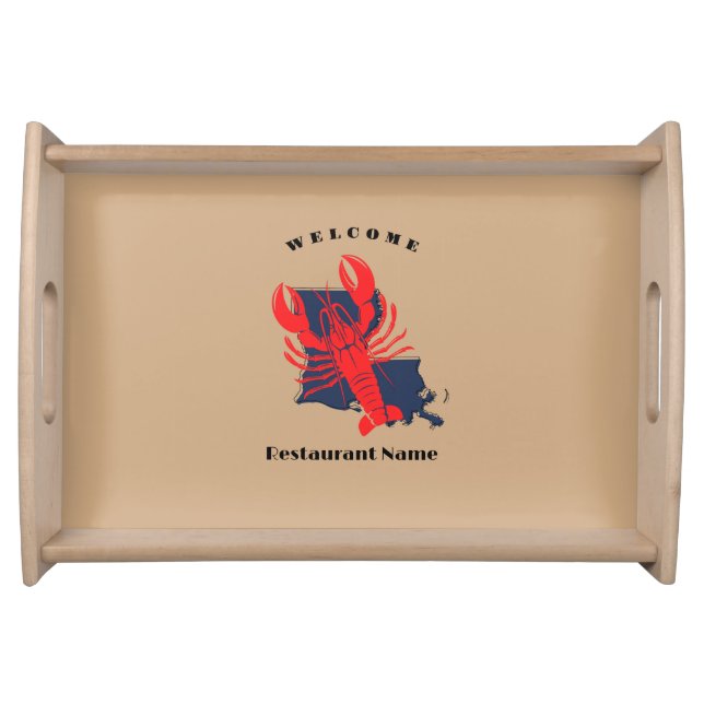 Modern welcome red crayfish Louisiana custom name Serving Tray (Front)