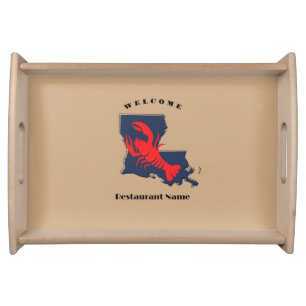 Modern welcome red crayfish Louisiana custom name Serving Tray