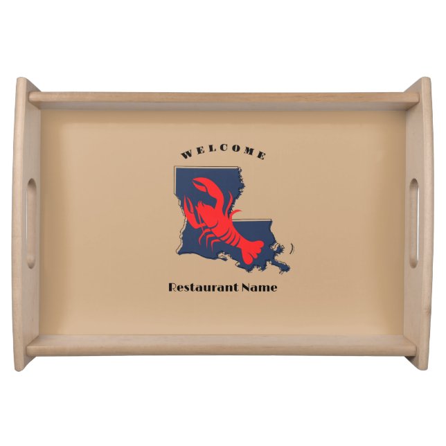 Modern welcome red crayfish Louisiana custom name Serving Tray (Front)