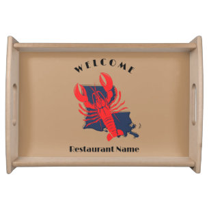 Modern welcome red crayfish Louisiana custom name Serving Tray