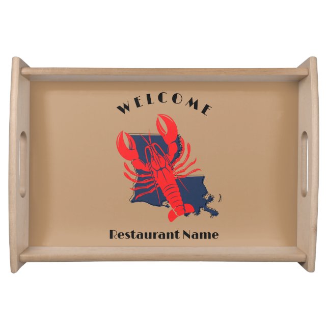 Modern welcome red crayfish Louisiana custom name Serving Tray (Front)