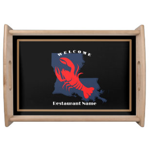 Modern welcome red crayfish Louisiana custom name Serving Tray