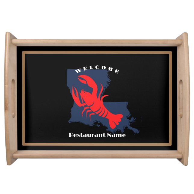 Modern welcome red crayfish Louisiana custom name Serving Tray (Front)