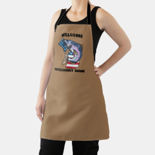 Modern welcome salmon Michigan map flag USA name Apron