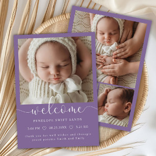 Modern Welcome Script 4 Photo Birth Announcement