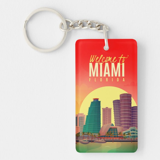 Modern Welcome To Miami Florida Travel Keychain (Front)