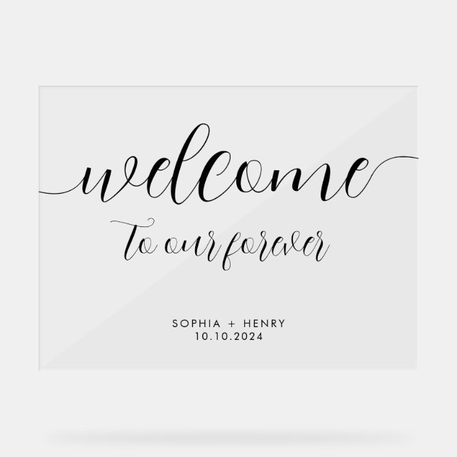 Modern Welcome to Our Forever Wedding Welcome Acrylic Sign (Front)