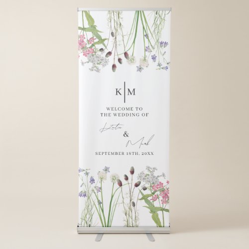 Modern Welcome To Our Wedding Boho Wildflowers Retractable Banner