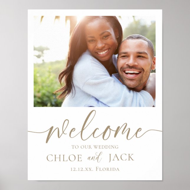 Modern Welcome To Our Wedding Gold Calligraphy Poster (Front)