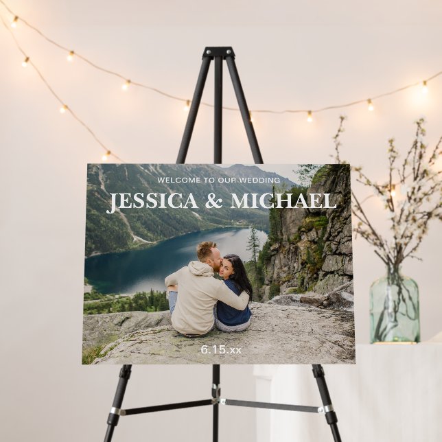 Modern Welcome to Our Wedding Photo Names Foam Board (In Situ (Stand))