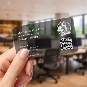Modern Welder Transparent Black QR Clear Business Cards