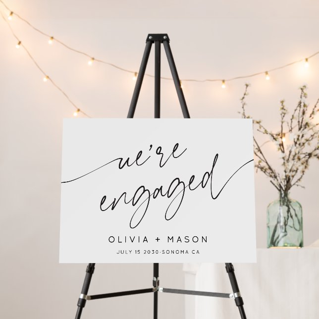Modern We're Engaged Engagement Party Horizontal Foam Board (In Situ (Stand))