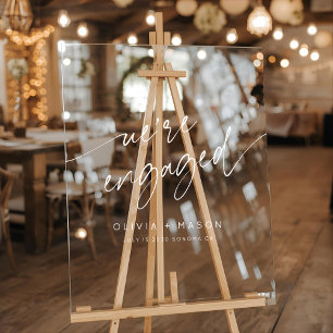Modern We're Engaged Engagement Party Welcome Acrylic Sign