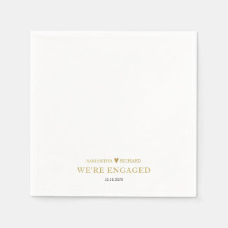 Modern Were Engaged Gold Heart Engagement Party Napkins